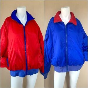 Vintage 90’s Reversible Red & Blue Bomber Jacket | Zip Up Lightweight Jacket M/L